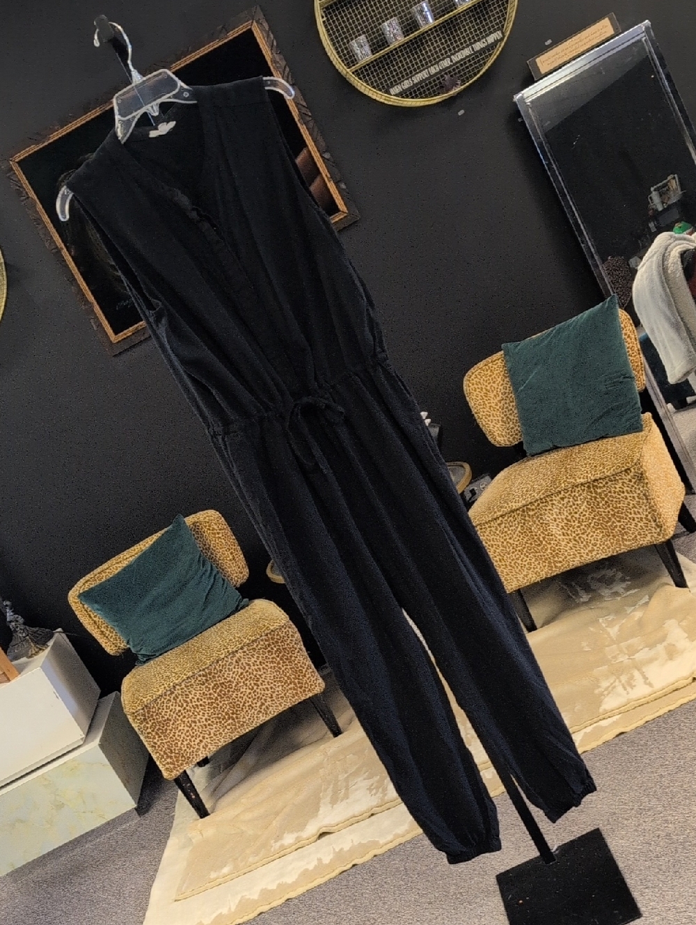Splendid Black Sleeveless Drawstring Waist Jumpsuit